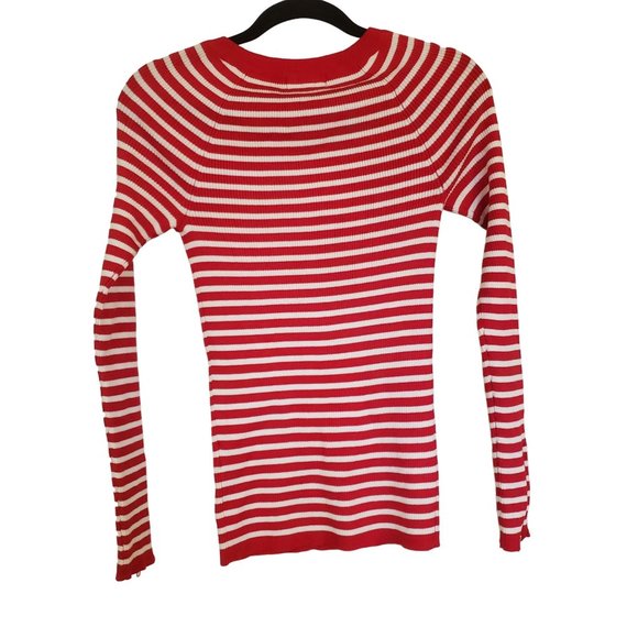 Premise Studio knit sweater size Small striped red white gold tone zipper accent - Picture 2 of 9